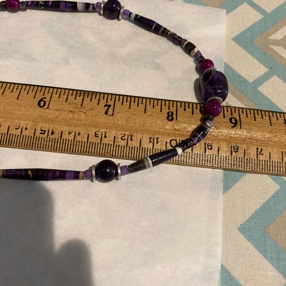 Stone Necklace. Amethyst, glass, seed and tube beads. Fish Hook clasp. - Picture 11 of 16